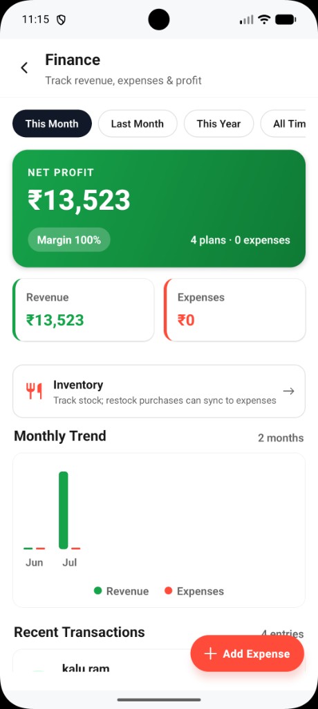 Finance dashboard screen
